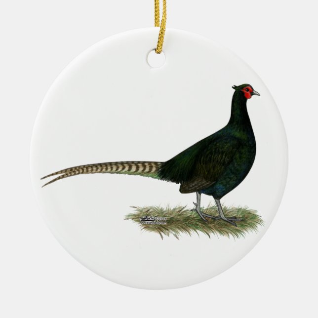 Pheasant Black Rooster Ceramic Tree Decoration (Front)