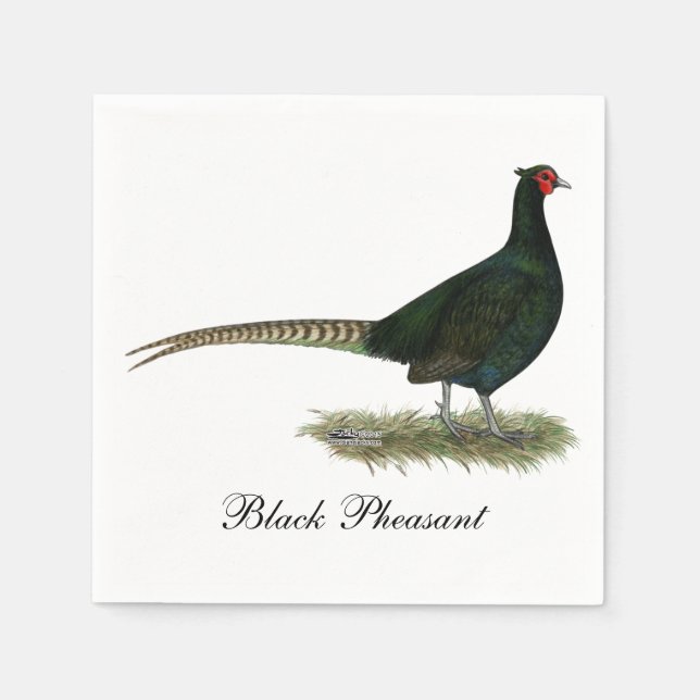 Pheasant Black Rooster Napkin (Front)