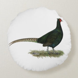 Pheasant Black Rooster Round Cushion