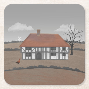 Pheasant Farmhouse Square Paper Coaster