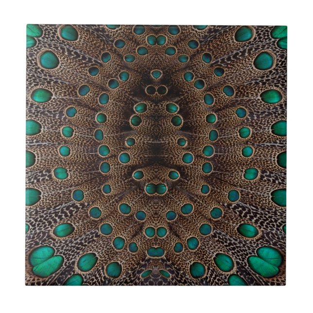 Pheasant Feather Fractal Design Ceramic Tile (Front)