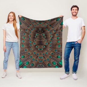 Pheasant Feather Fractal Design Fleece Blanket