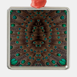 Pheasant Feather Fractal Design Metal Ornament