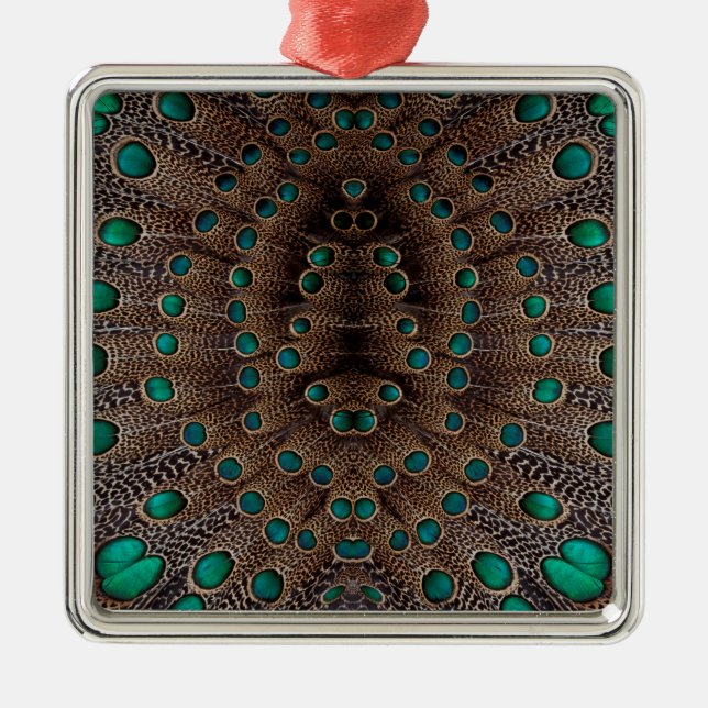 Pheasant Feather Fractal Design Metal Ornament (Front)