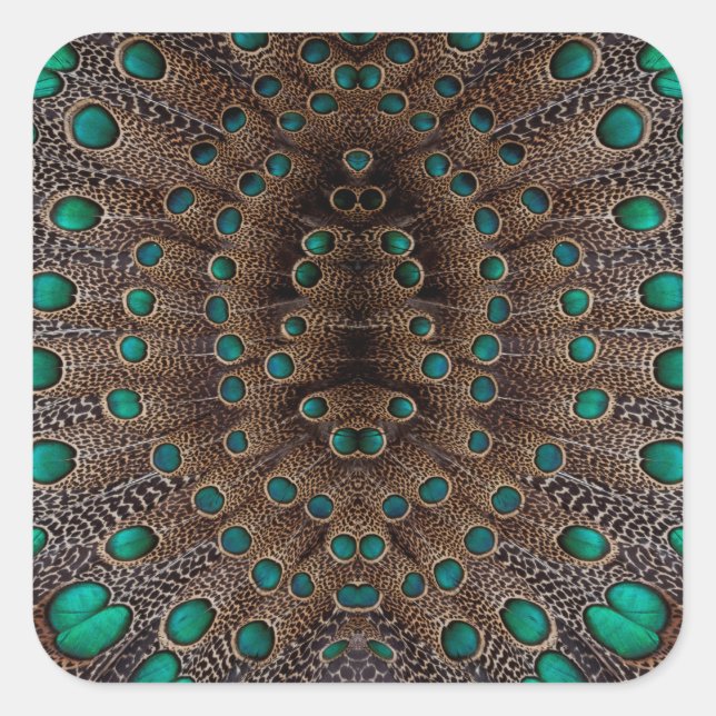 Pheasant Feather Fractal Design Square Sticker (Front)