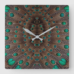 Pheasant Feather Fractal Design Square Wall Clock