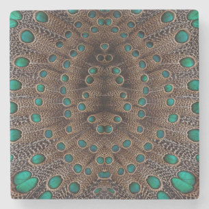Pheasant Feather Fractal Design Stone Coaster