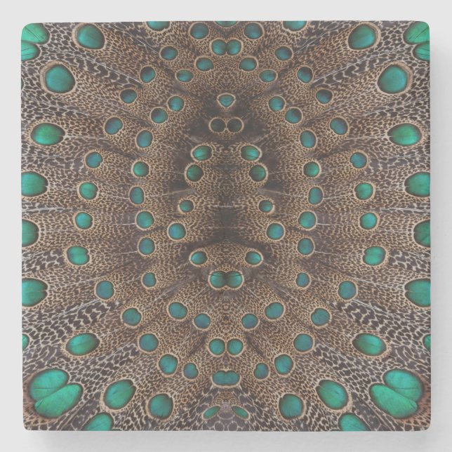 Pheasant Feather Fractal Design Stone Coaster (Front)