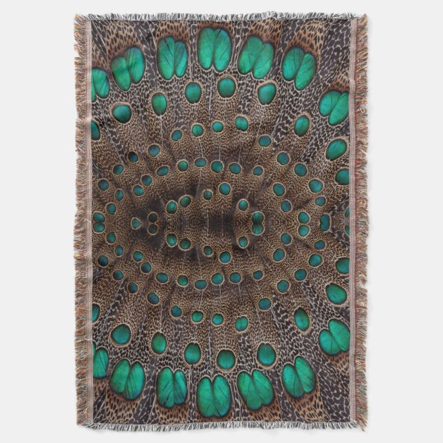 Pheasant Feather Fractal Design Throw Blanket (Front Vertical)