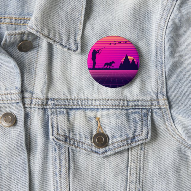 Pheasant Hunting Upland Bird Hunter Dog Vaporwave 6 Cm Round Badge (In Situ)