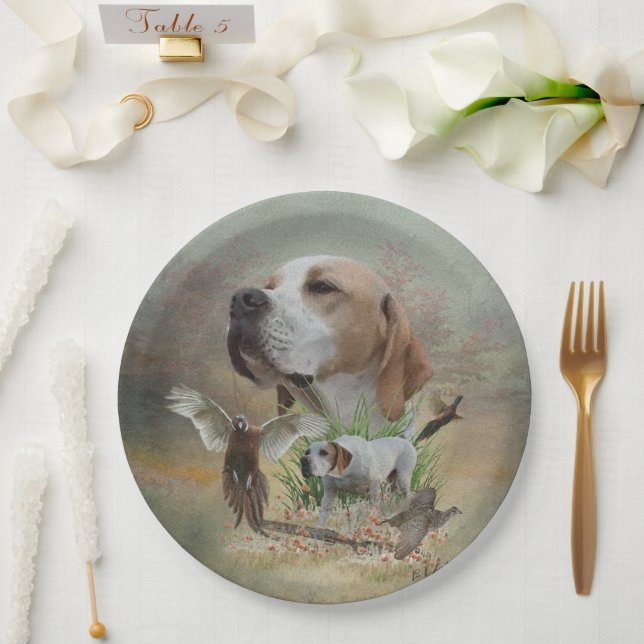 Pheasant Hunting with Pointers, Art    Paper Plate (Wedding)