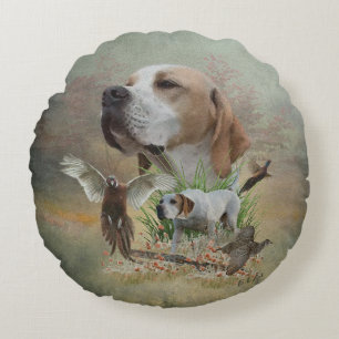 Pheasant Hunting with Pointers, Art   Round Cushion
