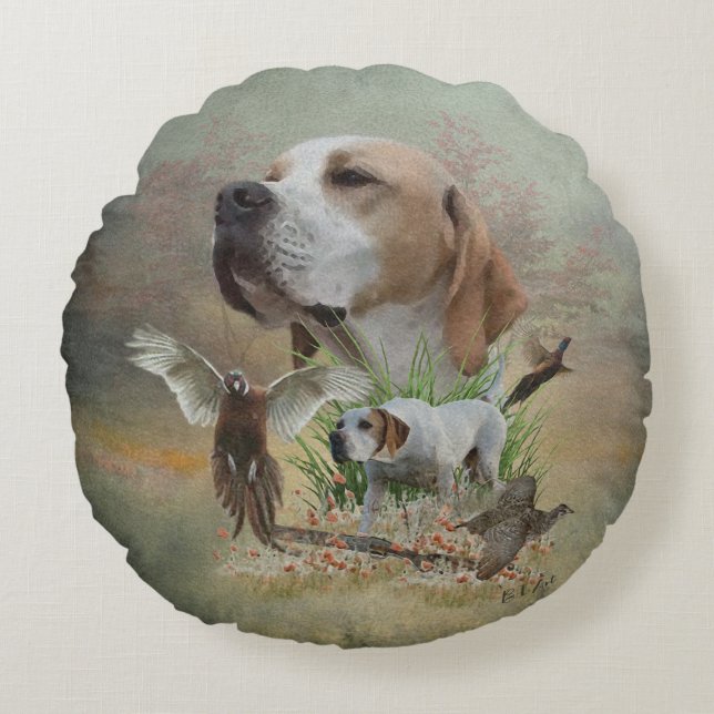 Pheasant Hunting with Pointers, Art   Round Cushion (Front)
