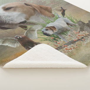 Pheasant Hunting with Pointers, Art     Sherpa Blanket