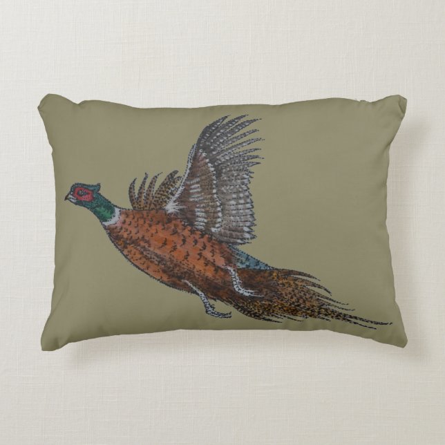 Pheasant in Flight Accent Pillow (Front)