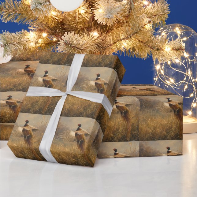 Pheasant in Golden Flight Wrapping Paper (Holidays)