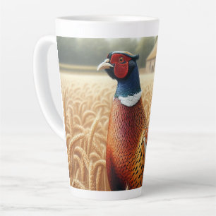 Pheasant in Golden Wheat Field with Farmhouse Latte Mug