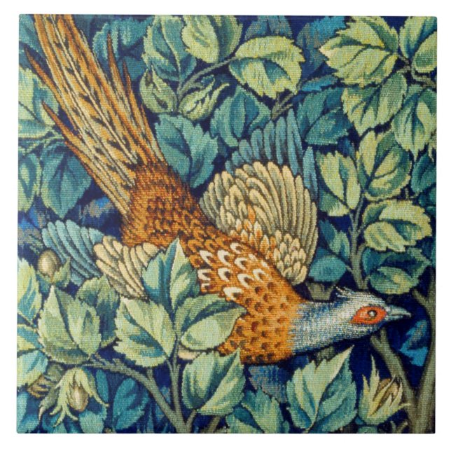 Pheasant in the Forest, William Morris Ceramic Tile (Front)