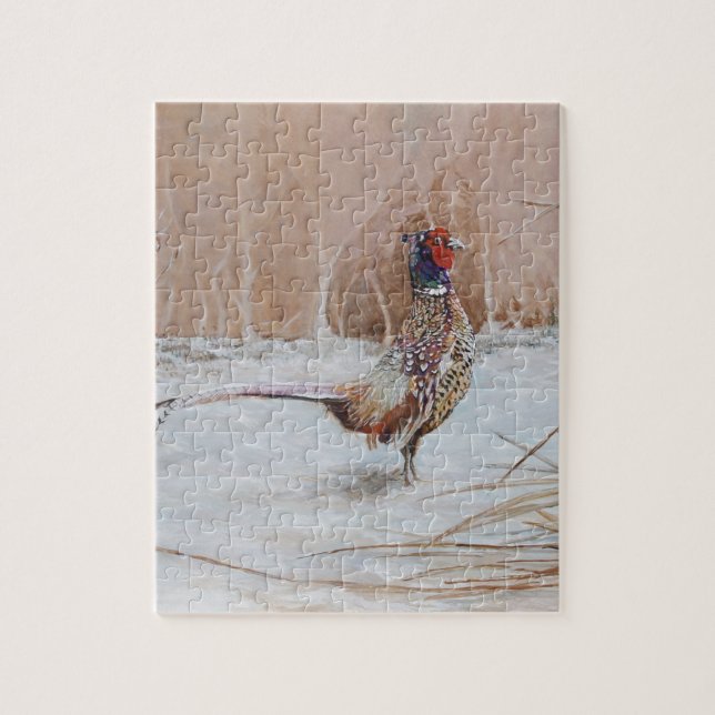 Pheasant in the snow jigsaw puzzle (Vertical)