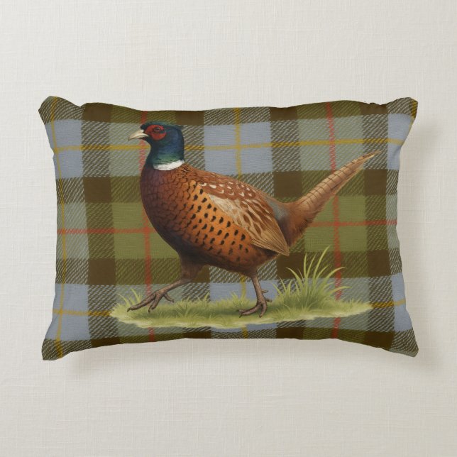 Pheasant on Tartan / Tweed Cushion Home Decor (Front)