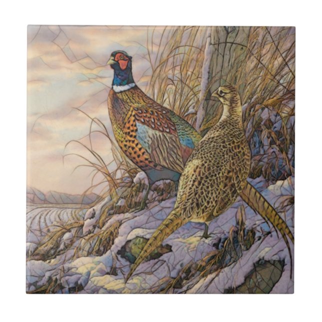 Pheasant Pillar Candle Flask Gift Box Ceramic Tile (Front)