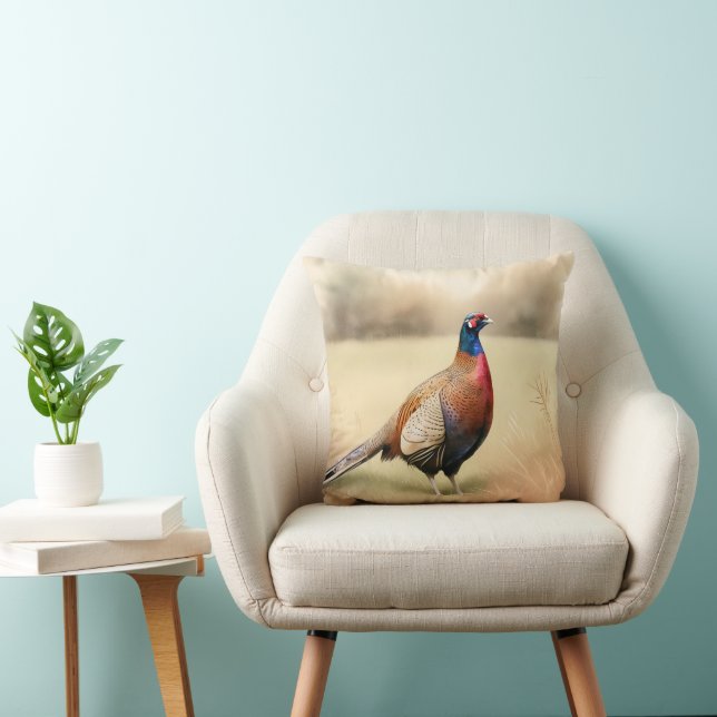 Pheasant Portrait In Golden Meadow Cushion (Chair)
