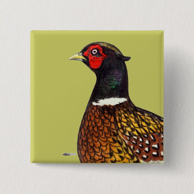 Pheasant:  Ringneck Head 15 Cm Square Badge (Front)