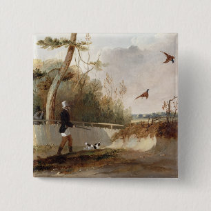 Pheasant Shooting (oil on canvas) 15 Cm Square Badge