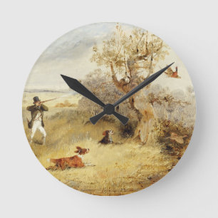 Pheasant Shooting (oil on canvas) 2 Round Clock