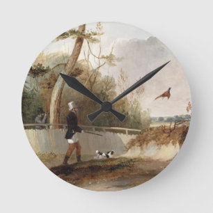 Pheasant Shooting (oil on canvas) Round Clock