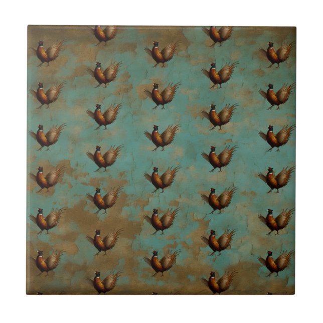 Pheasant strutting design  ceramic tile (Front)