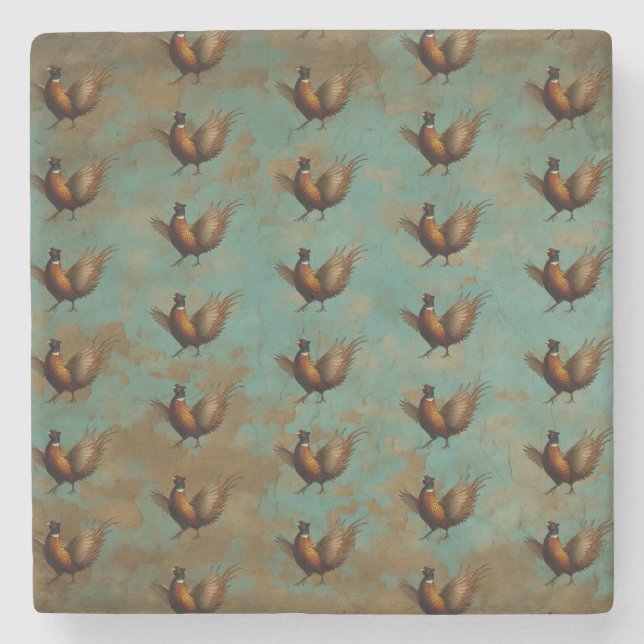 Pheasant strutting design  stone coaster (Front)