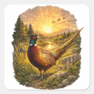Pheasant Sunset Hunting Bird Wildlife Gift Square Sticker