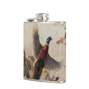 Pheasant tapestry poster acrylic print triptych k hip flask