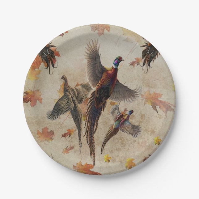 Pheasant  tapestry poster acrylic print triptych k paper plate (Front)