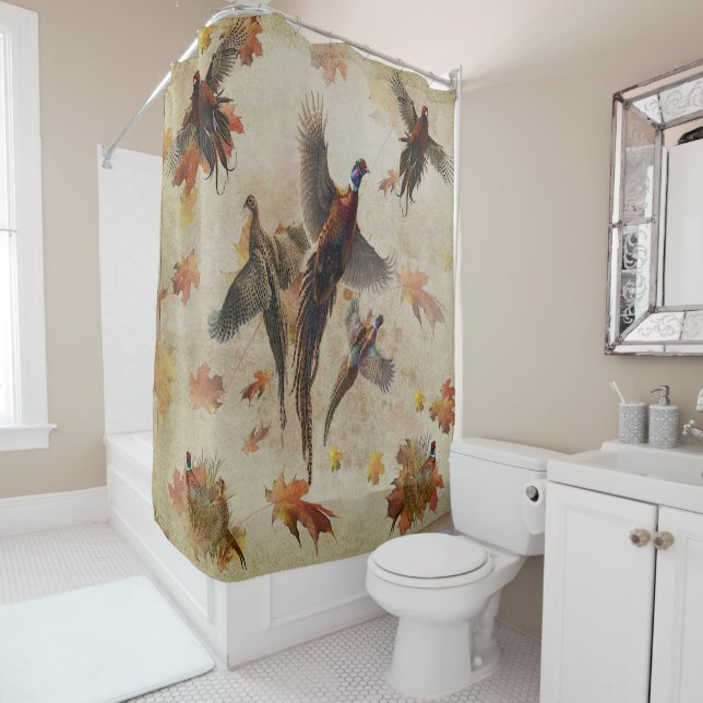 Pheasant  tapestry poster acrylic print triptych k shower curtain (In Situ)