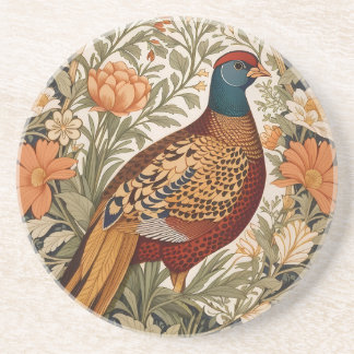 Pheasant Vintage Floral William Morris Inspired  Coaster