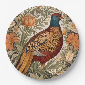 Pheasant Vintage Floral William Morris Inspired  Paper Plate