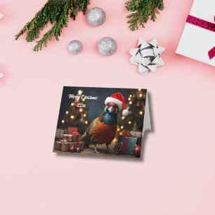 Pheasant wearing santa hat card