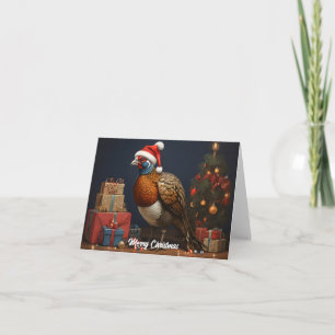 pheasant with christmas tree and presents card