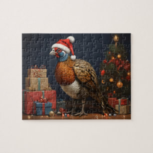 pheasant with christmas tree and presents jigsaw puzzle