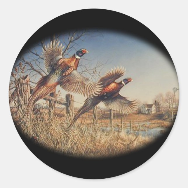 Pheasants Aloft - Great Hunting on the farm Classic Round Sticker (Front)