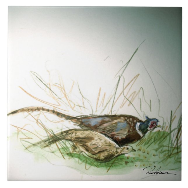 Pheasants . . . ceramic tile (Front)