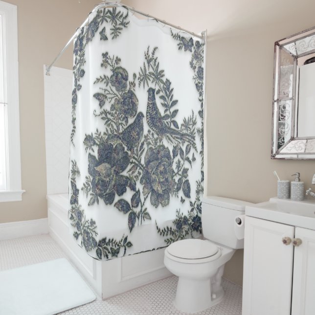 Pheasants in flowers   shower curtain (In Situ)