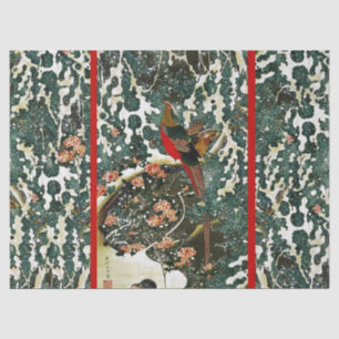 Pheasants in Snow, Pine Tree,Roses,Japanese Floral Tissue Paper