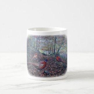 Pheasants in woodland coffee mug