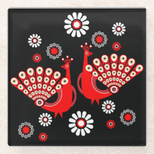 Pheasants Peacock Art Glass Coaster