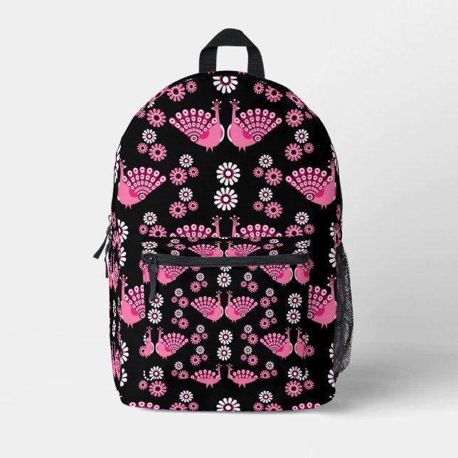  Pheasants Peacock Art Printed Backpack (Front)