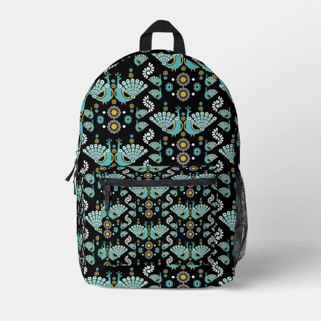  Pheasants Peacock Art Printed Backpack (Front)