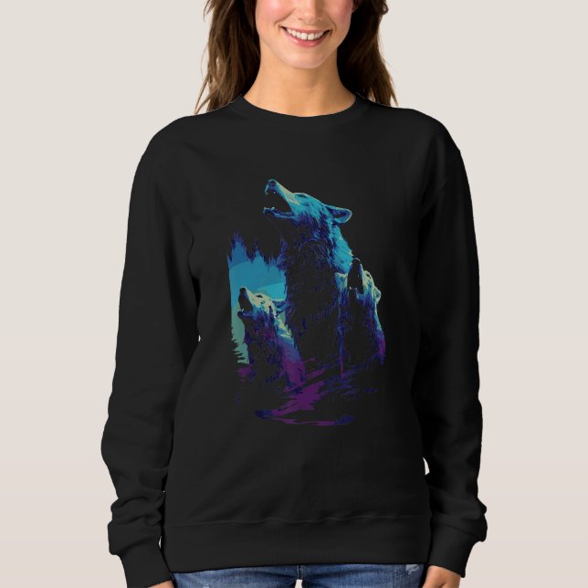 Phenomenal Howling Wolves Wolf Pack Retro Awesomen Sweatshirt (Front)